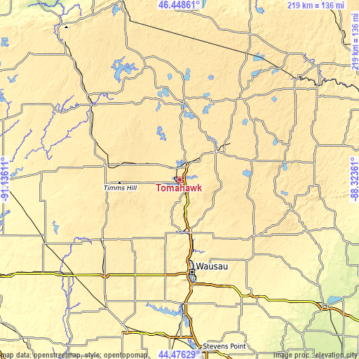 Topographic map of Tomahawk