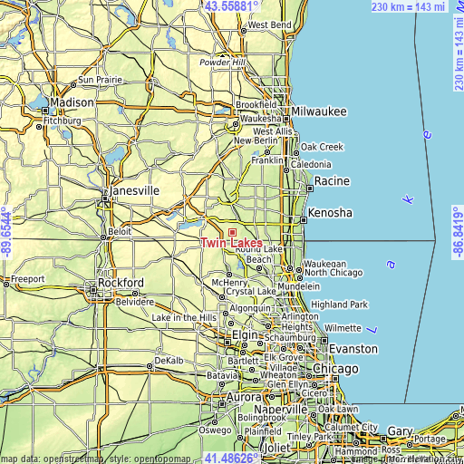 Topographic map of Twin Lakes