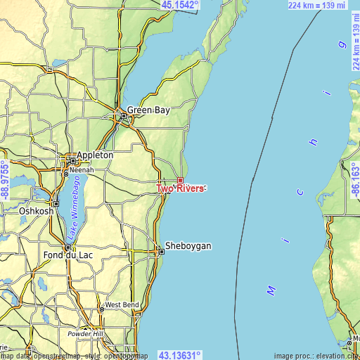 Topographic map of Two Rivers