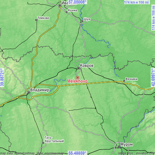 Topographic map of Melekhovo