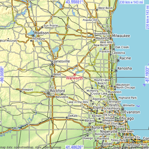 Topographic map of Walworth