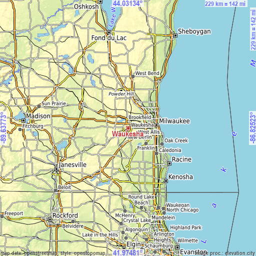 Topographic map of Waukesha