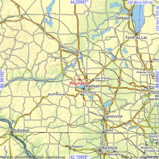 Topographic map of Waunakee