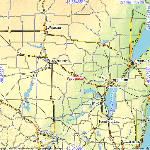 Topographic map of Waupaca