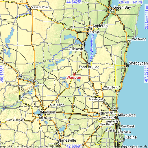 Topographic map of Waupun