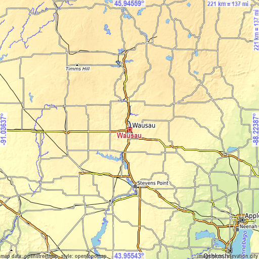 Topographic map of Wausau