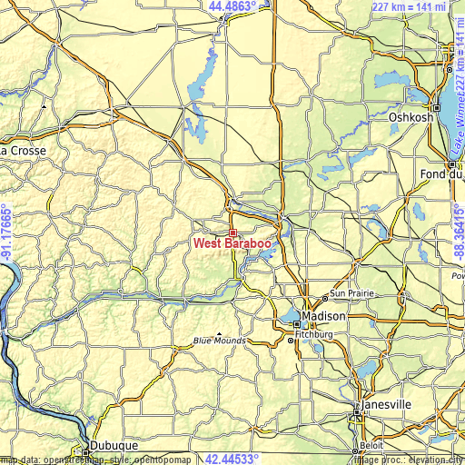 Topographic map of West Baraboo