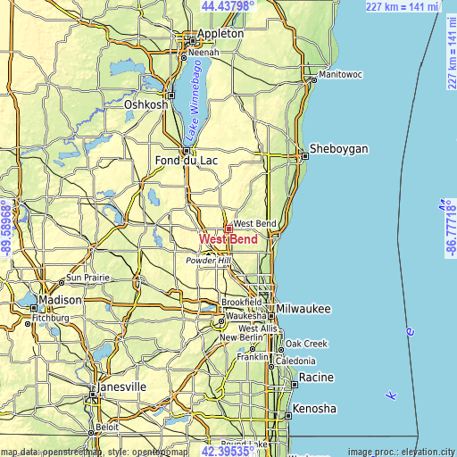 Topographic map of West Bend