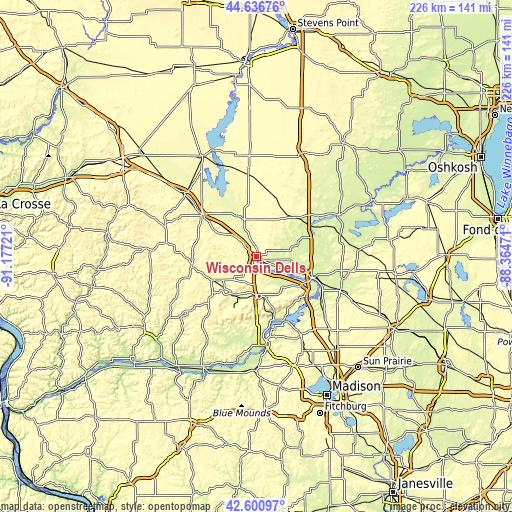 Topographic map of Wisconsin Dells