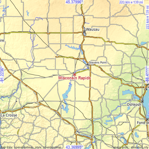 Topographic map of Wisconsin Rapids