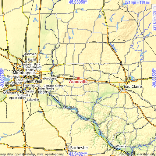 Topographic map of Woodville