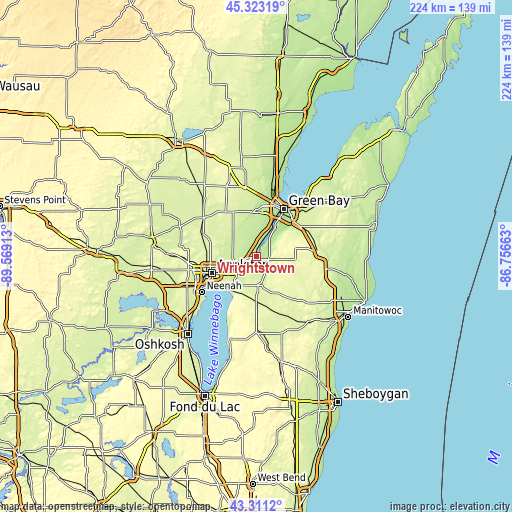 Topographic map of Wrightstown