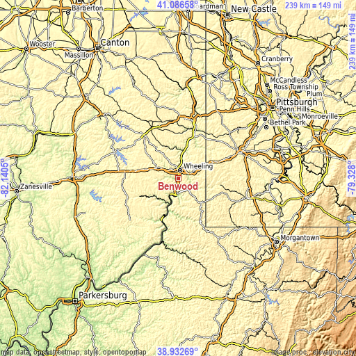 Topographic map of Benwood