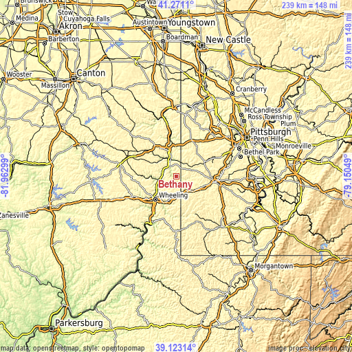 Topographic map of Bethany