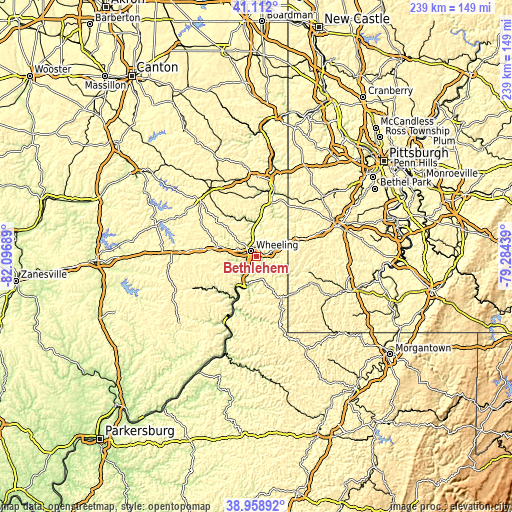 Topographic map of Bethlehem