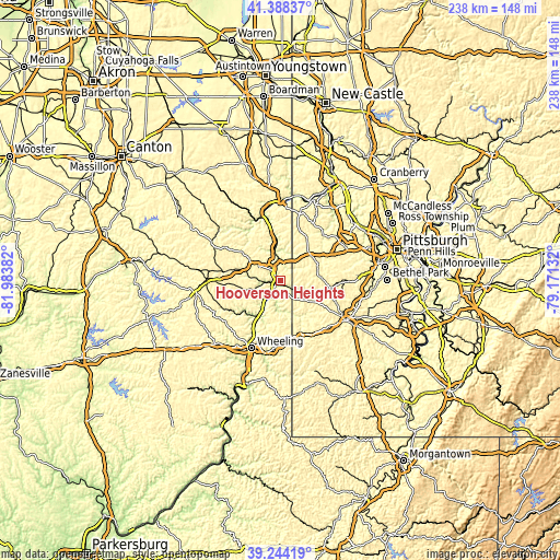 Topographic map of Hooverson Heights