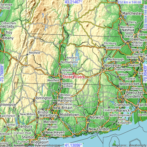 Topographic map of Three Rivers