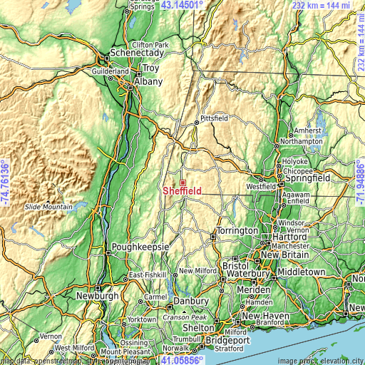 Topographic map of Sheffield