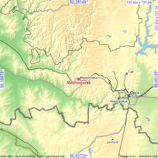 Topographic map of Mednogorsk
