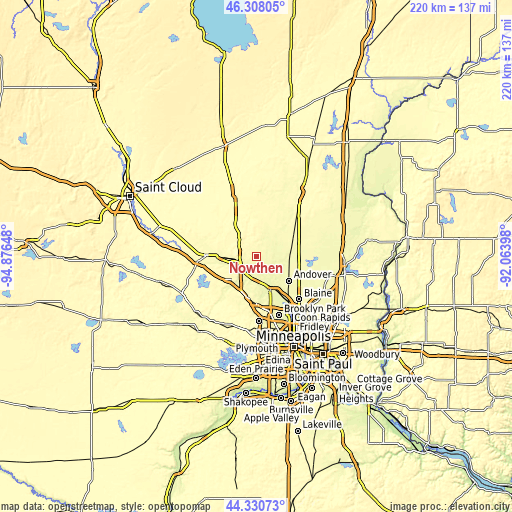 Topographic map of Nowthen