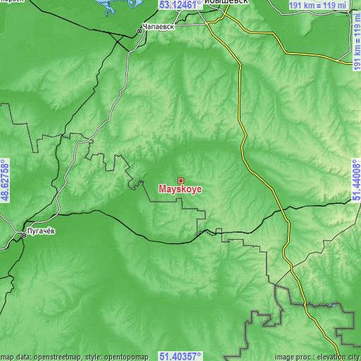 Topographic map of Mayskoye