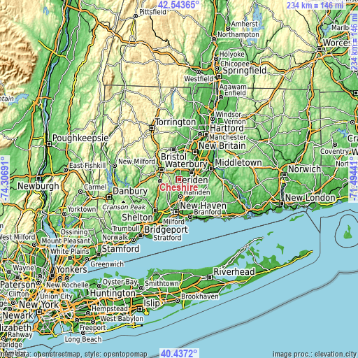 Topographic map of Cheshire