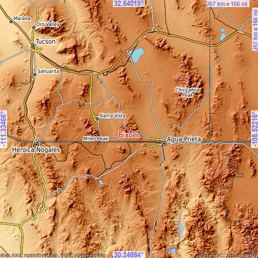 Topographic map of Bisbee