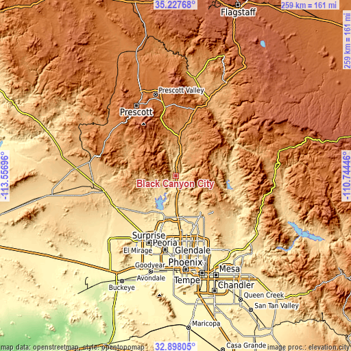 Topographic map of Black Canyon City