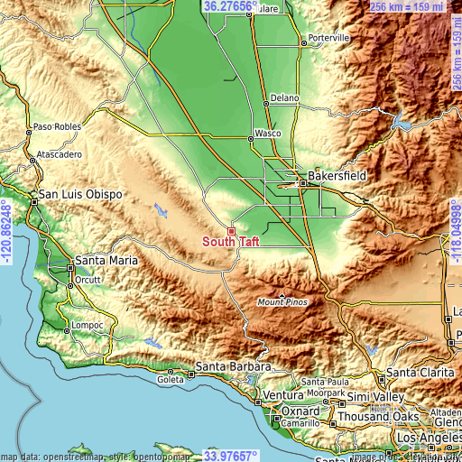 Topographic map of South Taft