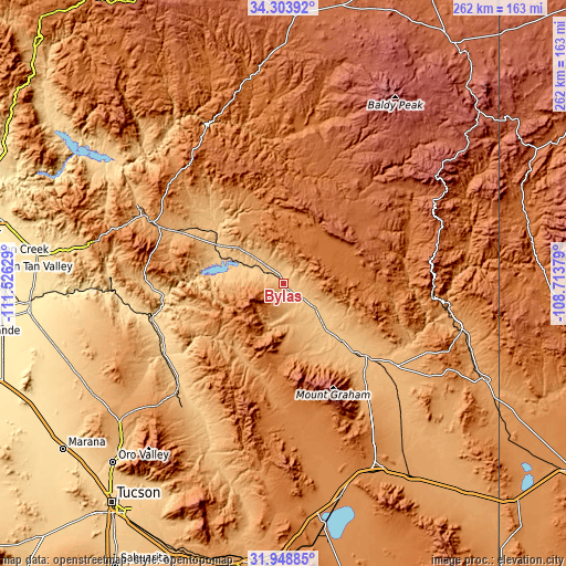 Topographic map of Bylas