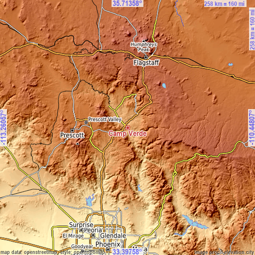 Topographic map of Camp Verde