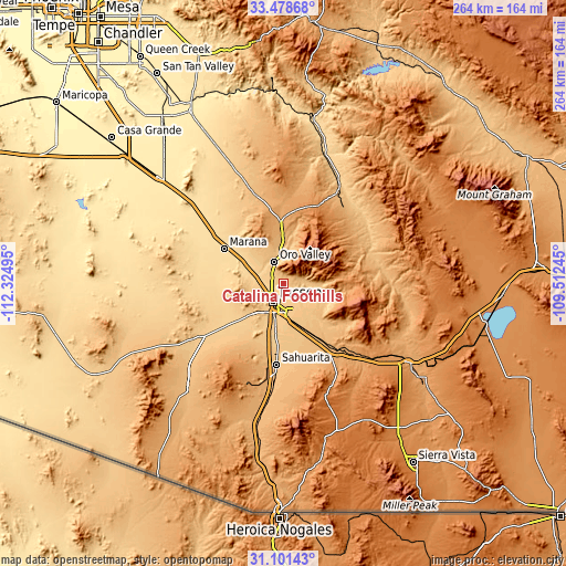 Topographic map of Catalina Foothills