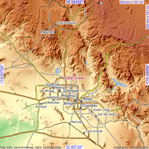 Topographic map of Cave Creek