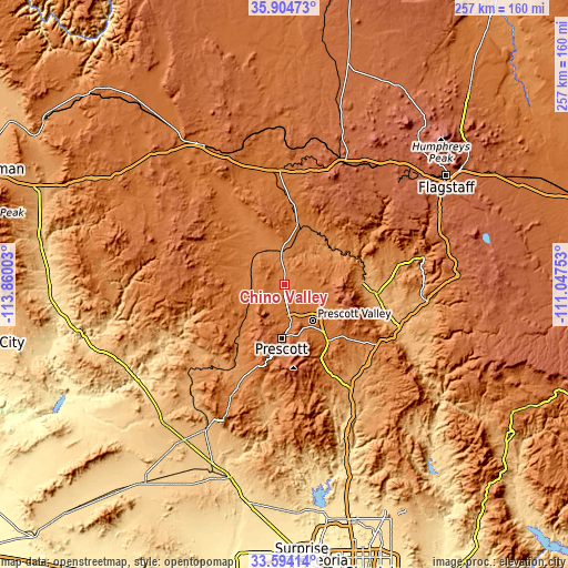 Topographic map of Chino Valley