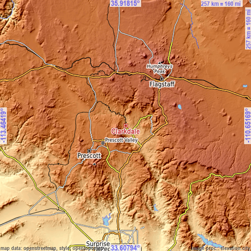 Topographic map of Clarkdale