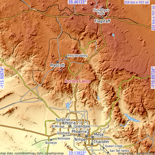 Topographic map of Cordes Lakes