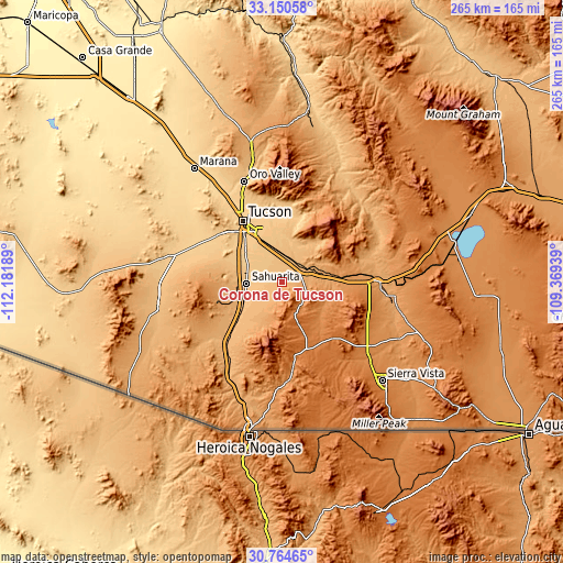 Topographic map of Corona de Tucson