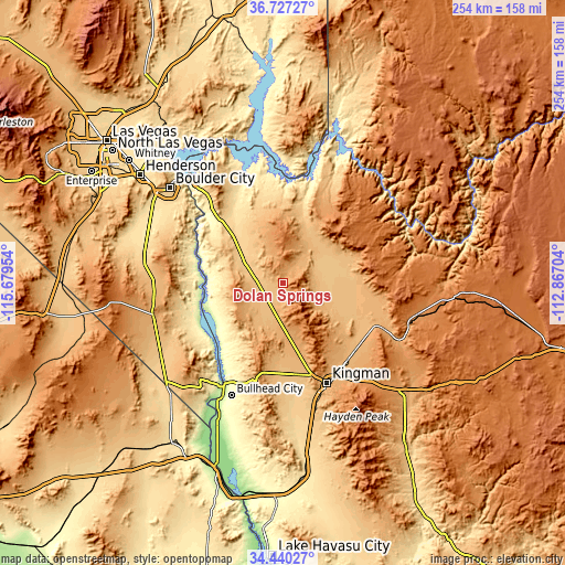 Topographic map of Dolan Springs