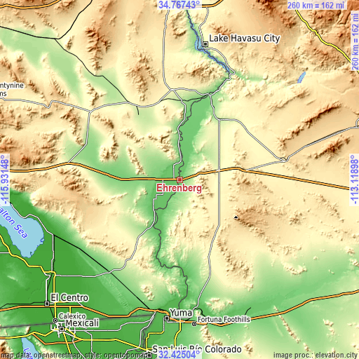 Topographic map of Ehrenberg