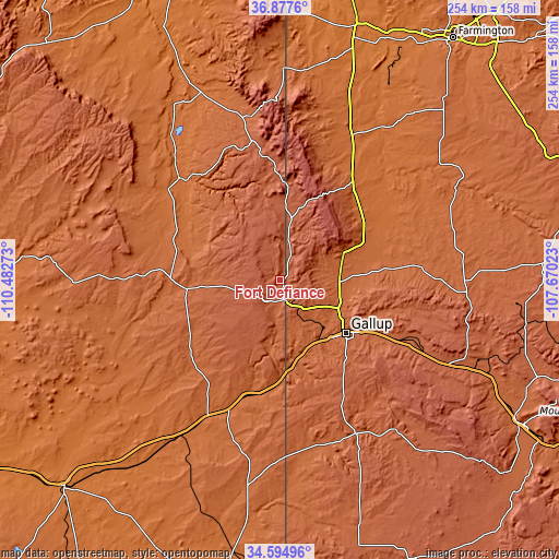 Topographic map of Fort Defiance