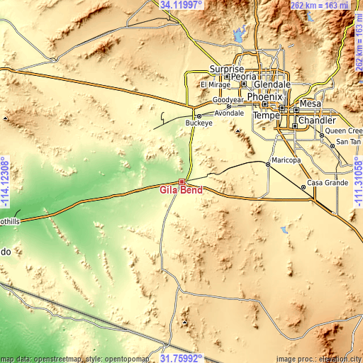 Topographic map of Gila Bend