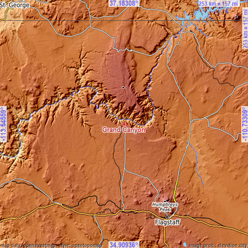 Topographic map of Grand Canyon