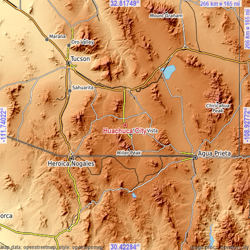 Topographic map of Huachuca City