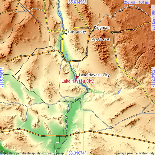 Topographic map of Lake Havasu City