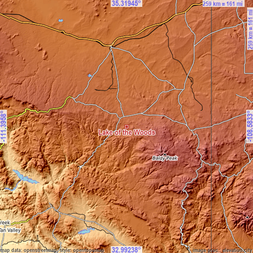 Topographic map of Lake of the Woods