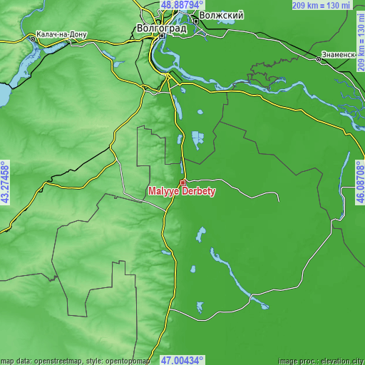 Topographic map of Malyye Derbety