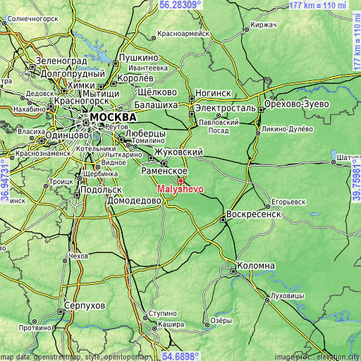 Topographic map of Malyshevo