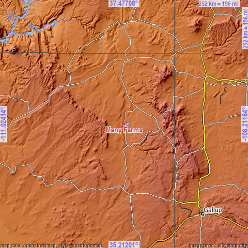 Topographic map of Many Farms