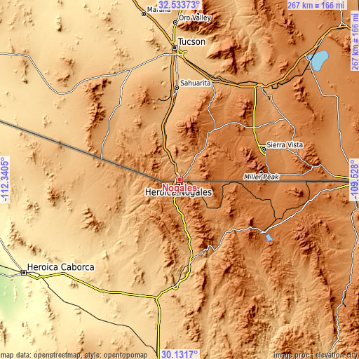 Topographic map of Nogales