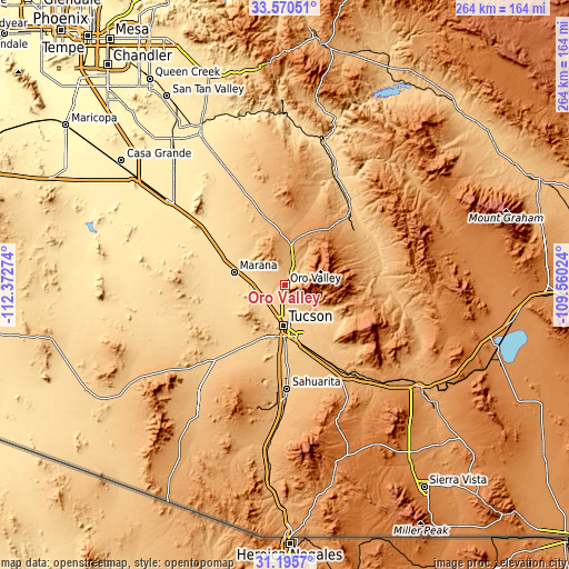 Topographic map of Oro Valley